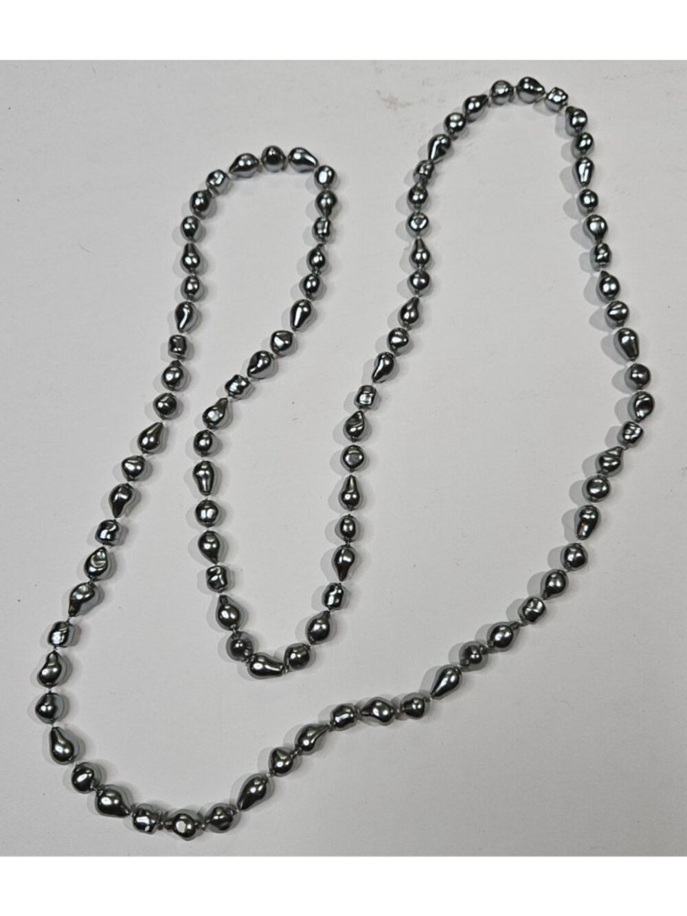 Vintage Plastic Grey Faux Pearl Abstract Beaded Necklace 38 inches Long